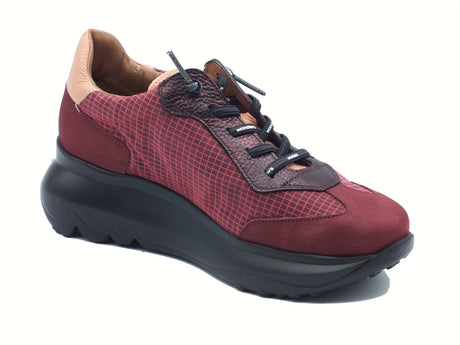 Wonders Wonders A-4001 UltraFly Nubuk Vino Sneakers per Donna in tessuto e nabuk zeppa alta bombata Vino