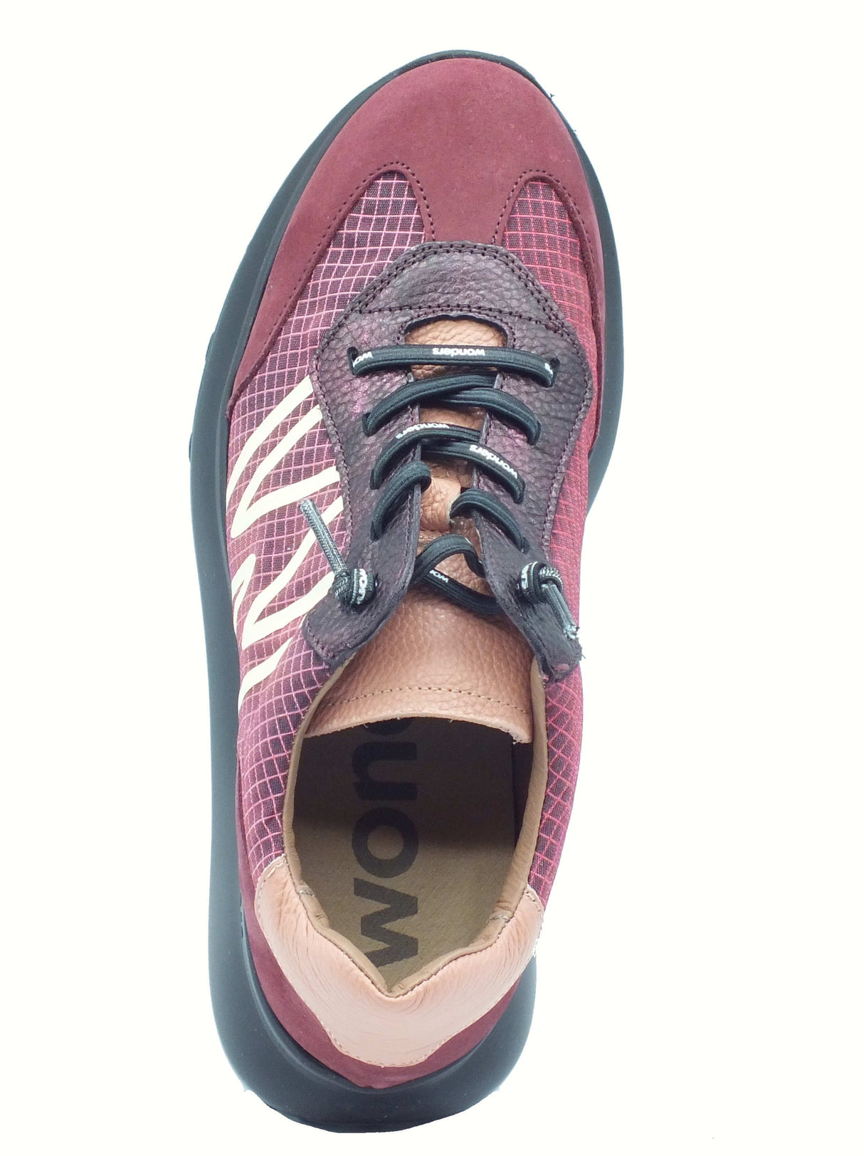Wonders Wonders A-4001 UltraFly Nubuk Vino Sneakers per Donna in tessuto e nabuk zeppa alta bombata Vino