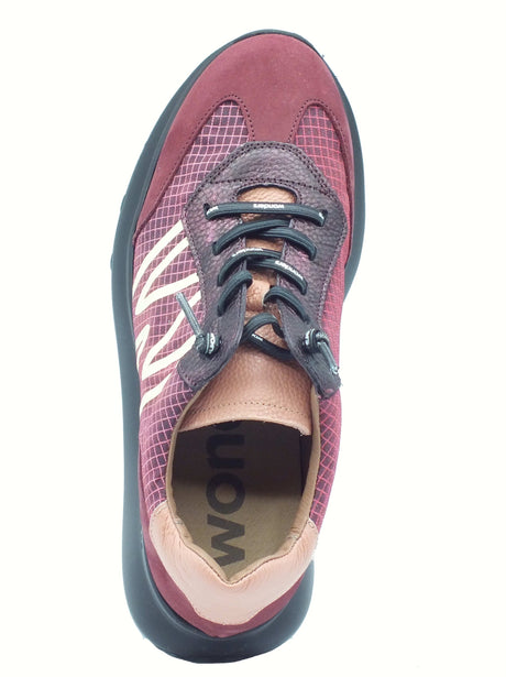 Wonders Wonders A-4001 UltraFly Nubuk Vino Sneakers per Donna in tessuto e nabuk zeppa alta bombata Vino