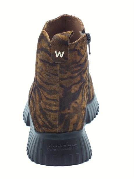 Wonders Wonders A-4404 FlexFly Zebra Tabac Tronchetti per Donna in nabuk zebrato con lampo Tabac