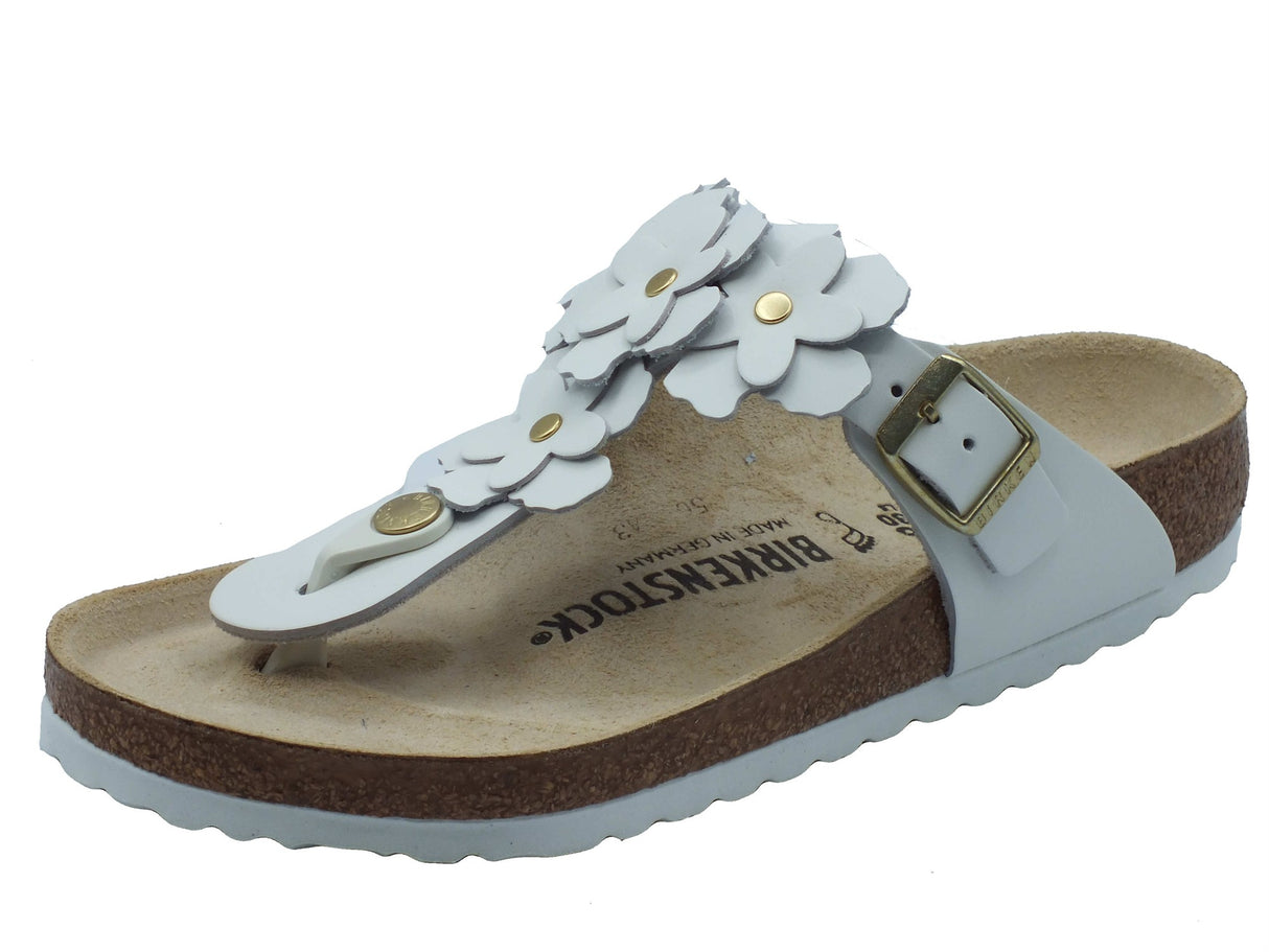 Birkenstock Birkenstock Infradito zeppa bassa Donna 1026686 Gizeh Flower Embellishment White pelle bianco White