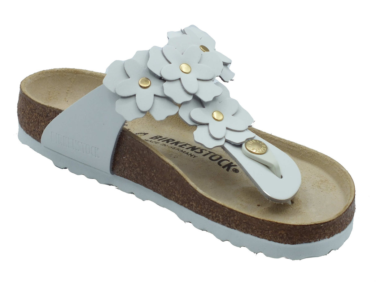 Birkenstock Birkenstock Infradito zeppa bassa Donna 1026686 Gizeh Flower Embellishment White pelle bianco White
