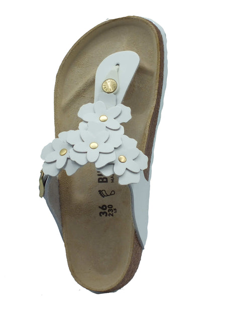 Birkenstock Birkenstock Infradito zeppa bassa Donna 1026686 Gizeh Flower Embellishment White pelle bianco White