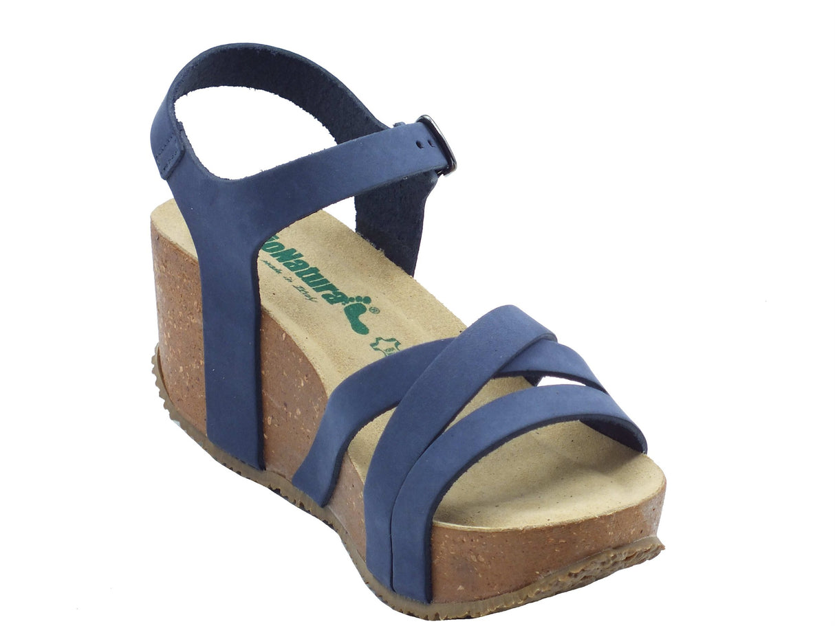 BioNatura BioNatura Sandali zeppa alta Donna 24CAPRI Imb Nabuk Blu China pelle blu Blu China