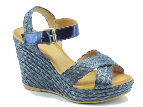 CafèNoir Sandali con zeppa alta CafèNoir in raffia intrecciata blue carbonio