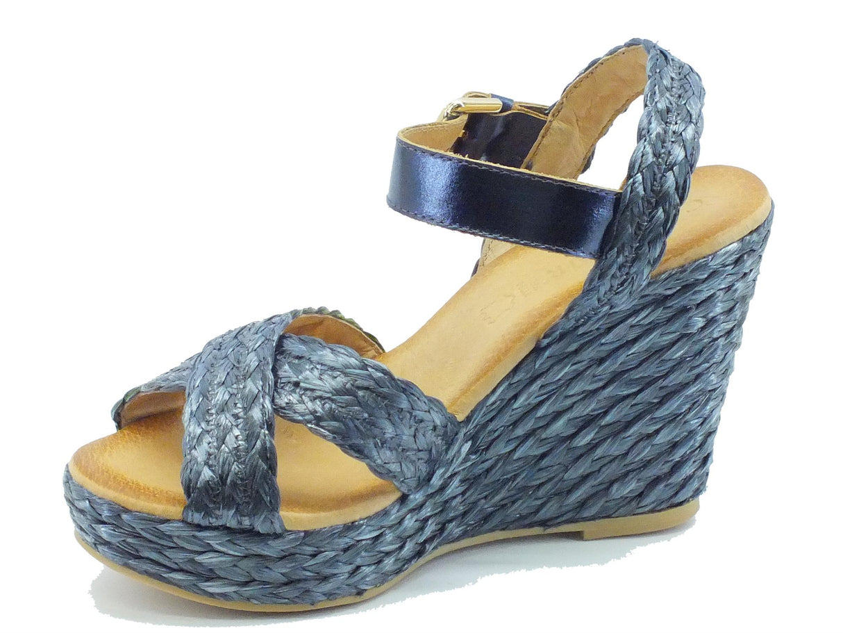 CafèNoir Sandali con zeppa alta CafèNoir in raffia intrecciata blue carbonio