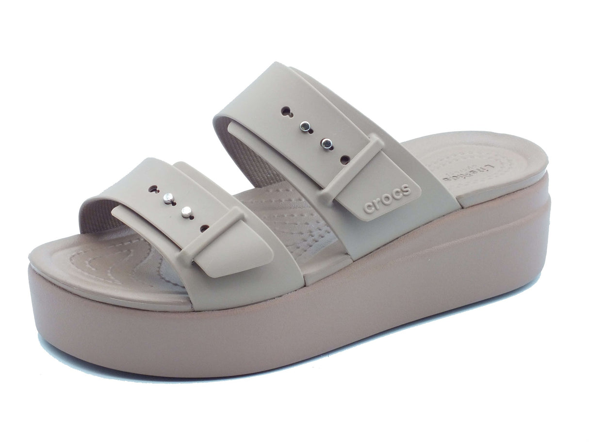 Crocs Crocs Sandali zeppa alta Donna 207431 Brooklyn Buckle Latte gomma marrone Latte