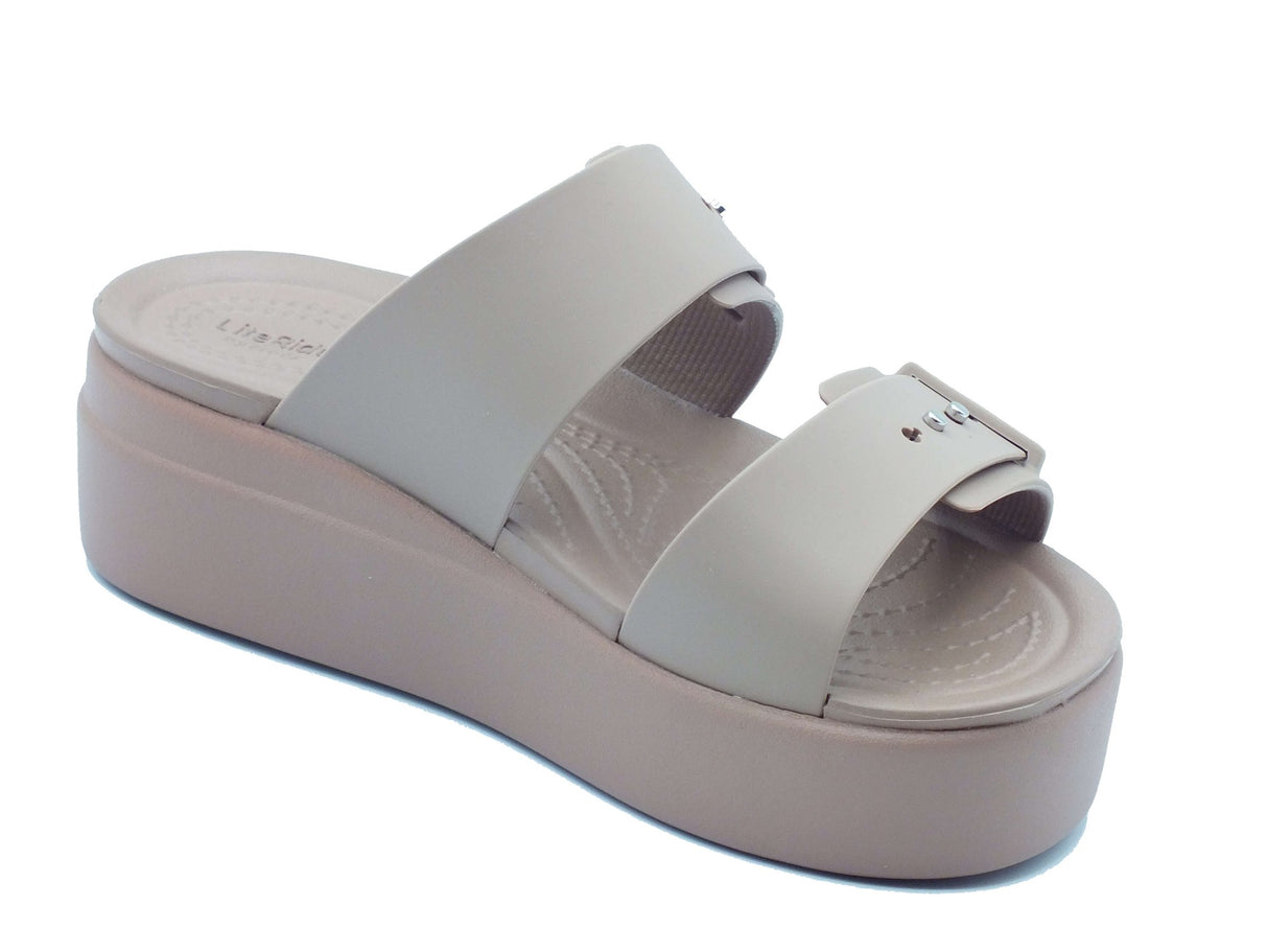 Crocs Crocs Sandali zeppa alta Donna 207431 Brooklyn Buckle Latte gomma marrone Latte