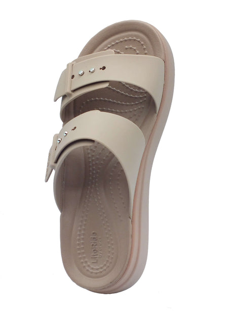 Crocs Crocs Sandali zeppa alta Donna 207431 Brooklyn Buckle Latte gomma marrone Latte