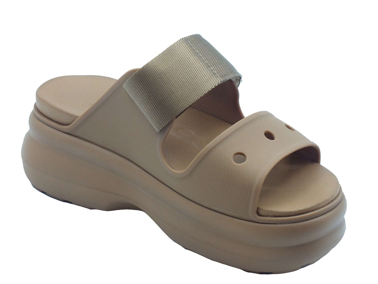 Crocs Crocs Sandali zeppa alta Donna 212861 Soho Two Strap Sandal Brown gomma marrone Brown