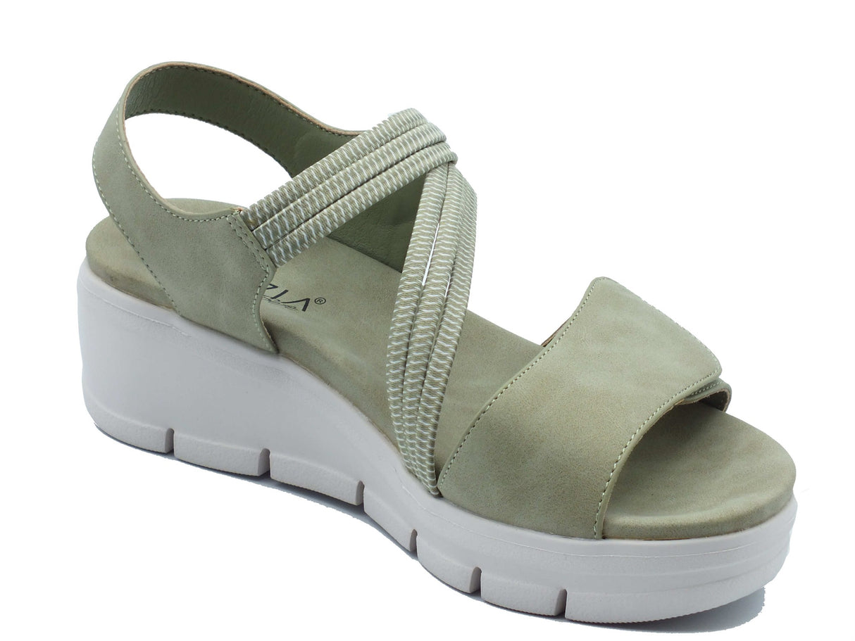 Cinzia Soft Cinzia Soft Sandali zeppa bassa Donna MCS110 Lt Khaki pelle verde Lt Khaki