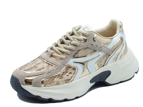 GIO+ GIO+ Sneakers Donna DALIA 14 Combi Pizzo pelle marrone Pizzo