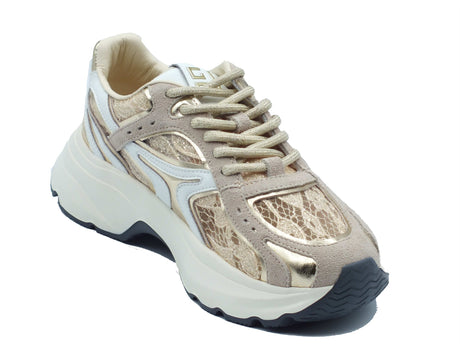 GIO+ GIO+ Sneakers Donna DALIA 14 Combi Pizzo pelle marrone Pizzo