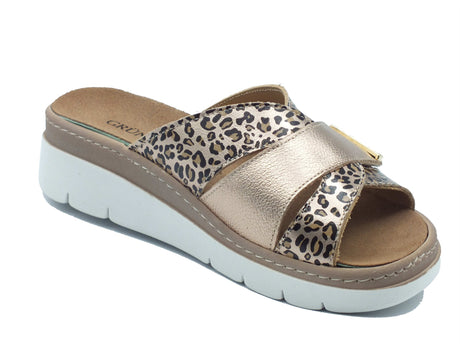 Grunland Grunland Sandali zeppa bassa Donna MOLL CE0482 Platino pelle oro Platino
