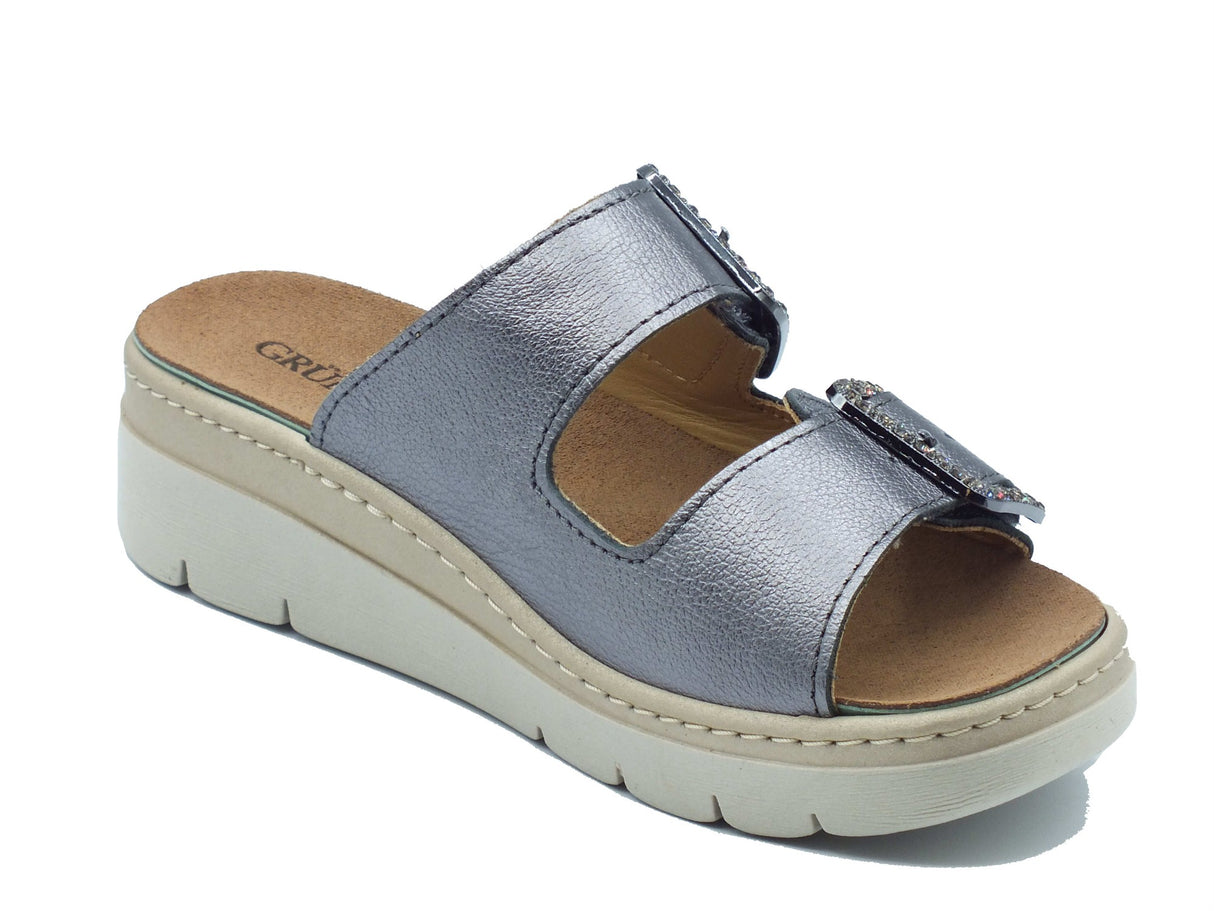 Grunland Grunland Sandali zeppa bassa Donna MOLL CE0774 Antracite pelle grigio Antracite