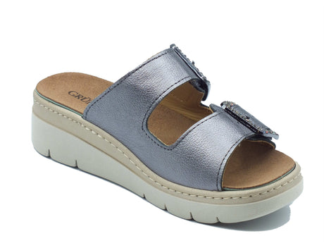 Grunland Grunland Sandali zeppa bassa Donna MOLL CE0774 Antracite pelle grigio Antracite