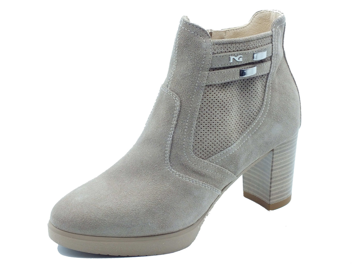 Nero Giardini Nero Giardini Tronchetti con tacco Donna E615081D Velour Creta pelle beige Creta