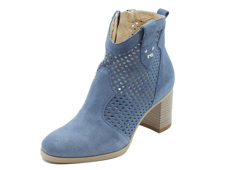 Nero Giardini Nero Giardini Tronchetti con tacco Donna E615110D Velour Avio pelle blu Avio