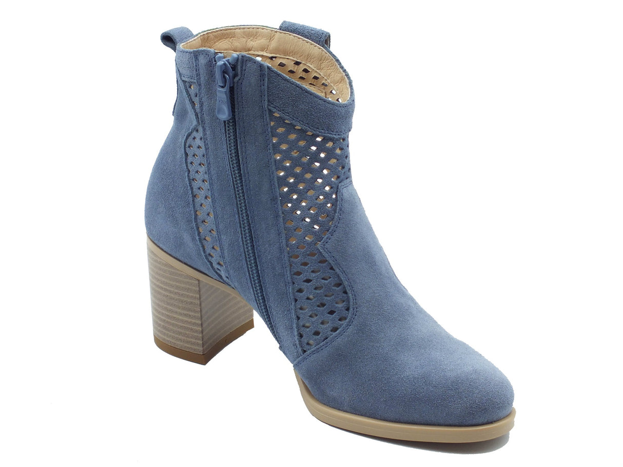 Nero Giardini Nero Giardini Tronchetti con tacco Donna E615110D Velour Avio pelle blu Avio