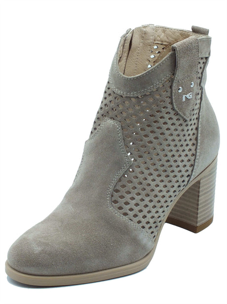Nero Giardini Nero Giardini Tronchetti con tacco Donna E615110D Velour Creta pelle beige Velour Creta