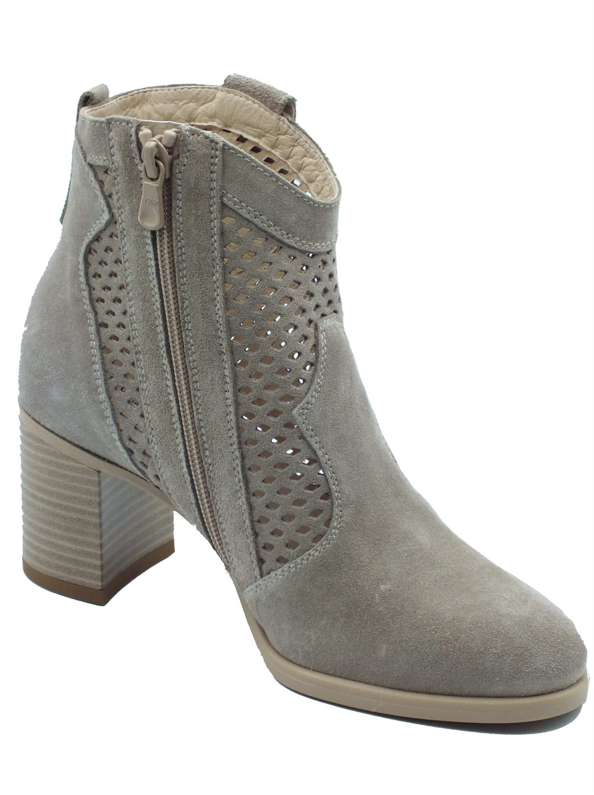 Nero Giardini Nero Giardini Tronchetti con tacco Donna E615110D Velour Creta pelle beige Velour Creta
