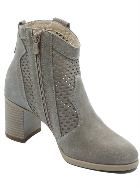 Nero Giardini Nero Giardini Tronchetti con tacco Donna E615110D Velour Creta pelle beige Velour Creta