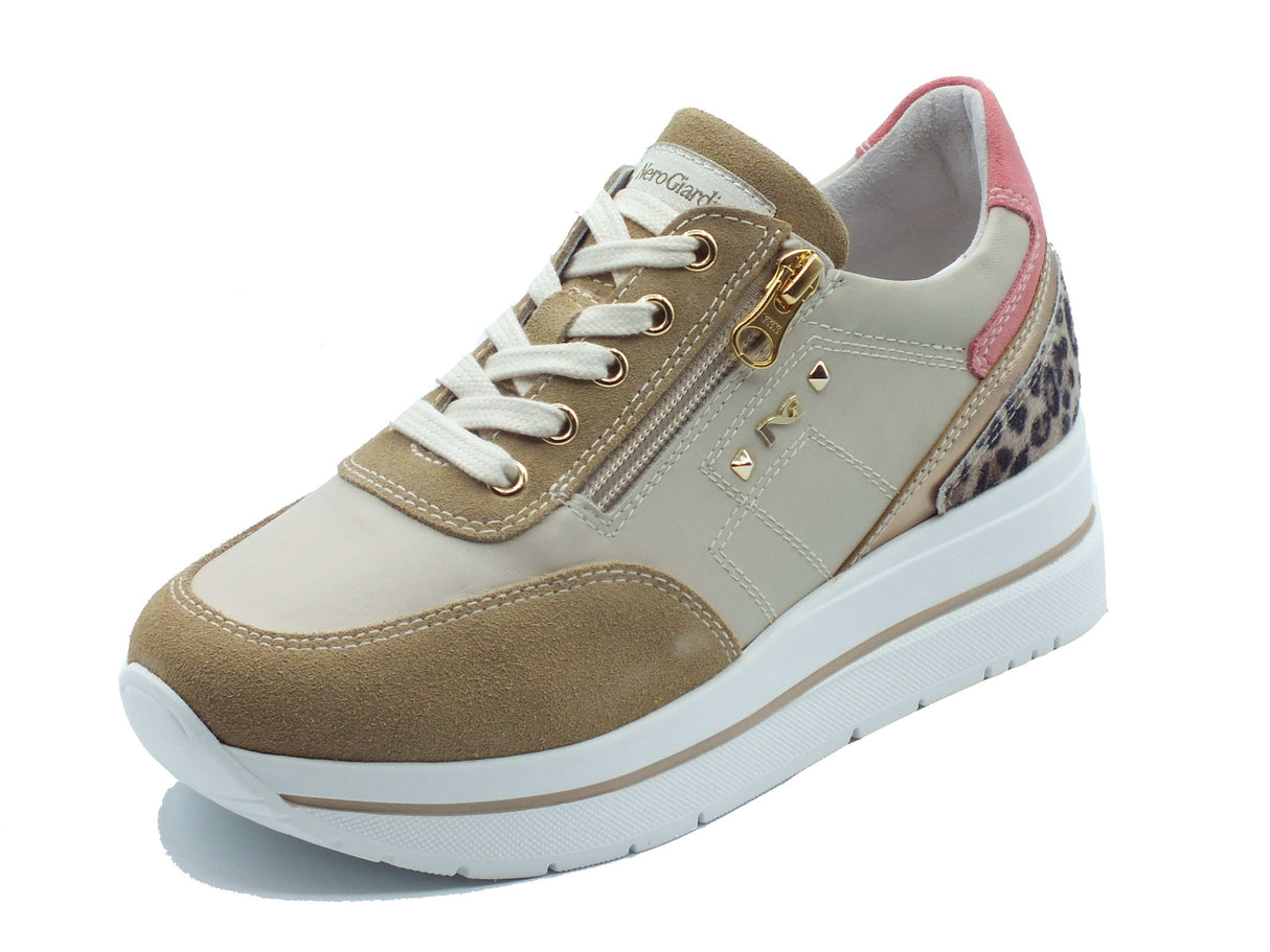 Nero Giardini Nero Giardini Sneakers Donna E615204D Velour Nudo Velvet Milk pelle beige bianco latte
