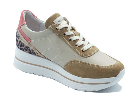 Nero Giardini Nero Giardini Sneakers Donna E615204D Velour Nudo Velvet Milk pelle beige bianco latte