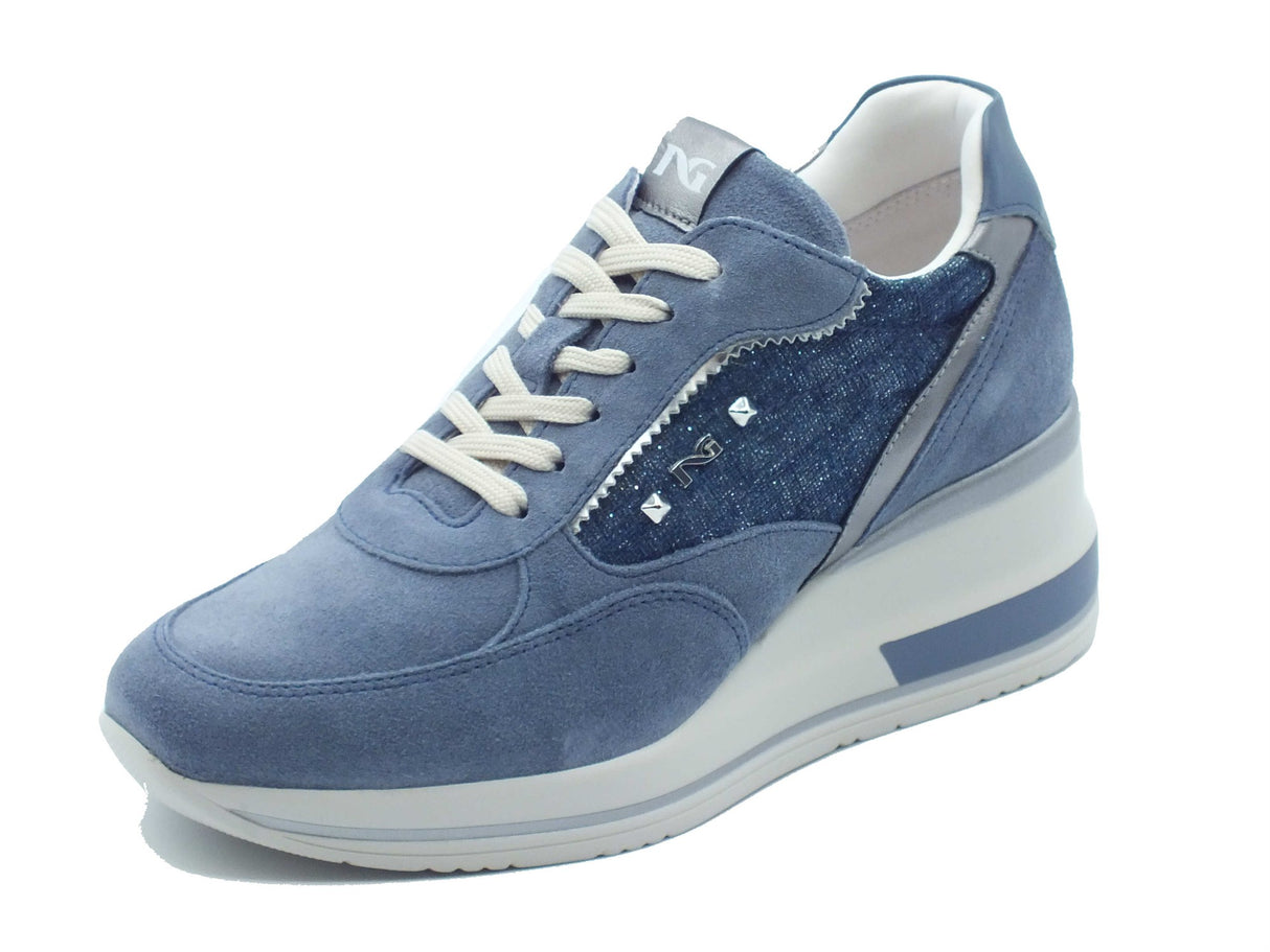 Nero Giardini Nero Giardini Sneakers Donna E615230D Velour Lurex Avio pelle blu Avio