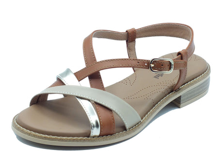Nero Giardini Nero Giardini Sandali tacco basso Donna E615890D Tamigi Lino Platino pelle marrone Lino Platino