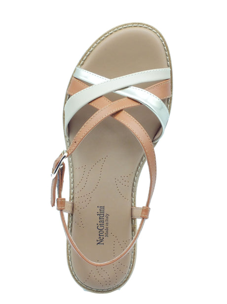 Nero Giardini Nero Giardini Sandali tacco basso Donna E615890D Tamigi Lino Platino pelle marrone Lino Platino