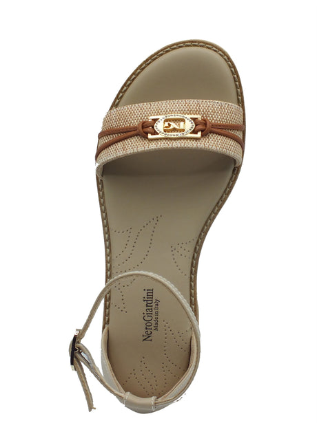 Nero Giardini Nero Giardini Sandali tacco basso Donna E615897D T. Paglia Natural Lino pelle beige Lino