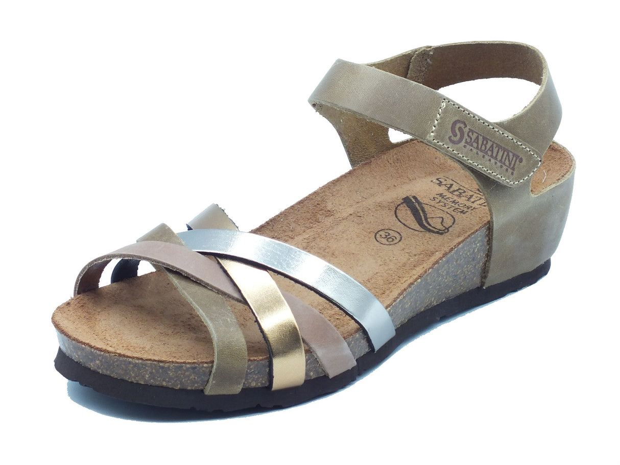 Sabatini Sabatini Sandali zeppa bassa Donna 4034 Crazy Lam. Kaki Beige pelle multicolore Kaki Beige