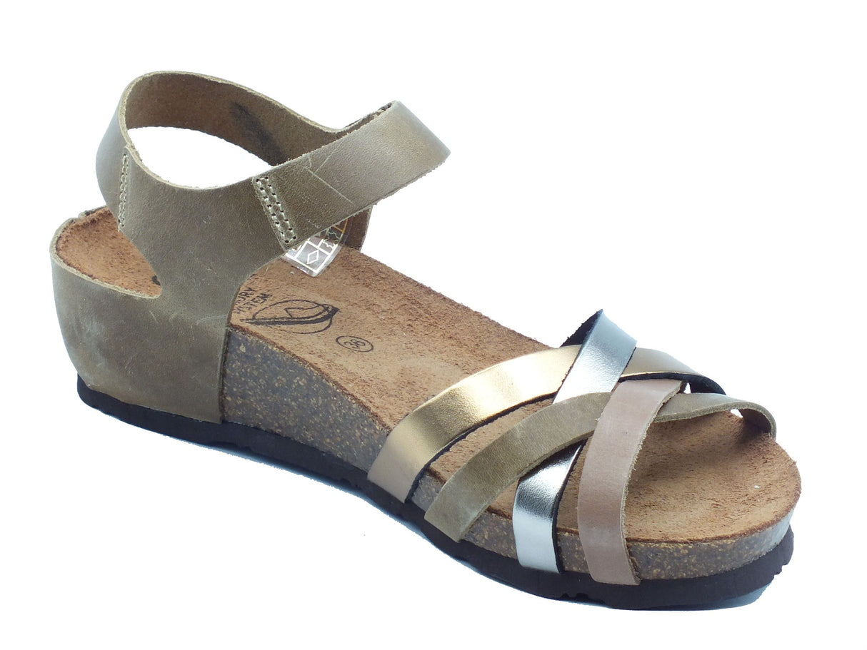 Sabatini Sabatini Sandali zeppa bassa Donna 4034 Crazy Lam. Kaki Beige pelle multicolore Kaki Beige