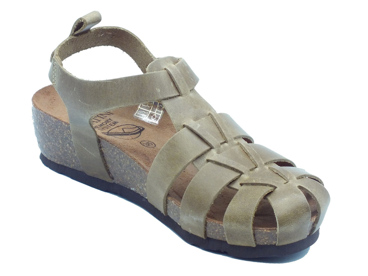 Sabatini Sabatini Sandali zeppa bassa Donna 4035 Crazy Kaki pelle verde Kaki