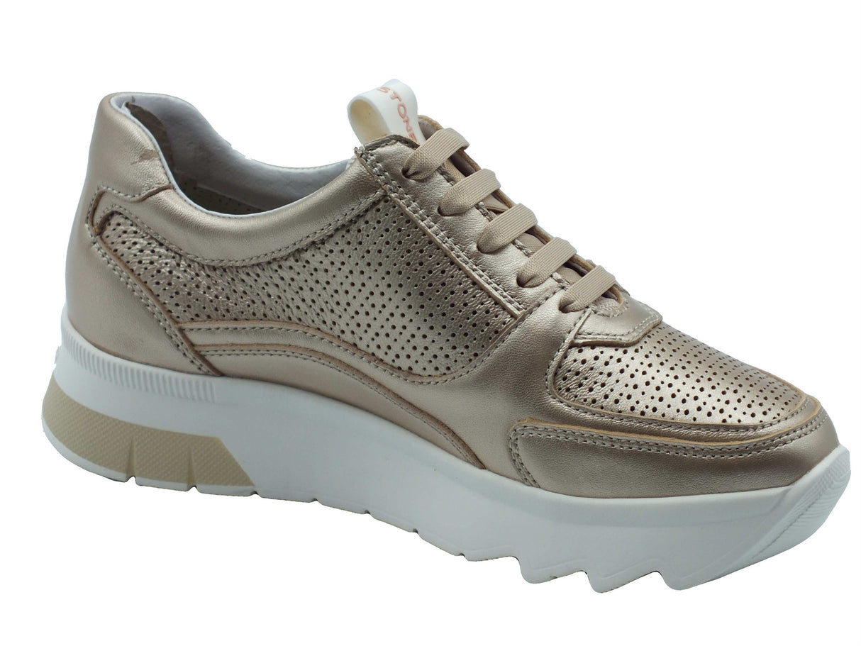 Stonefly Stonefly Sneakers Donna 222510 Spock Laminated Simply Taupe pelle argento Taupe