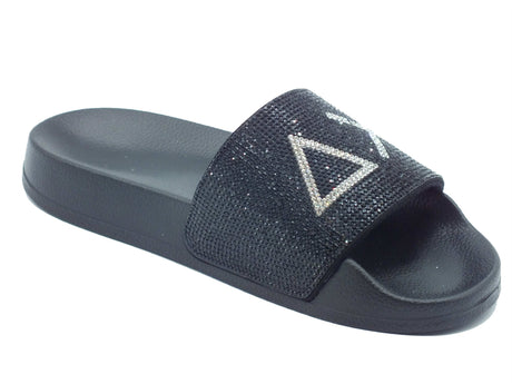 SUN68 SUN68 Ciabatte Donna X36211 Slippers Strass Logo Nero gomma nero Nero