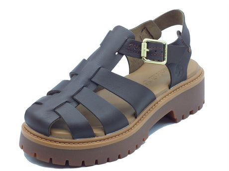 Timberland Timberland Sandali tacco basso Donna 0A5S65 Stone Street Dark Brown Full Grain pelle marrone marrone