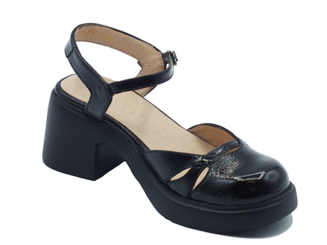 Wonders Wonders Sandali tacco basso Donna E-7131 Flytres Lack Negro pelle nero Negro