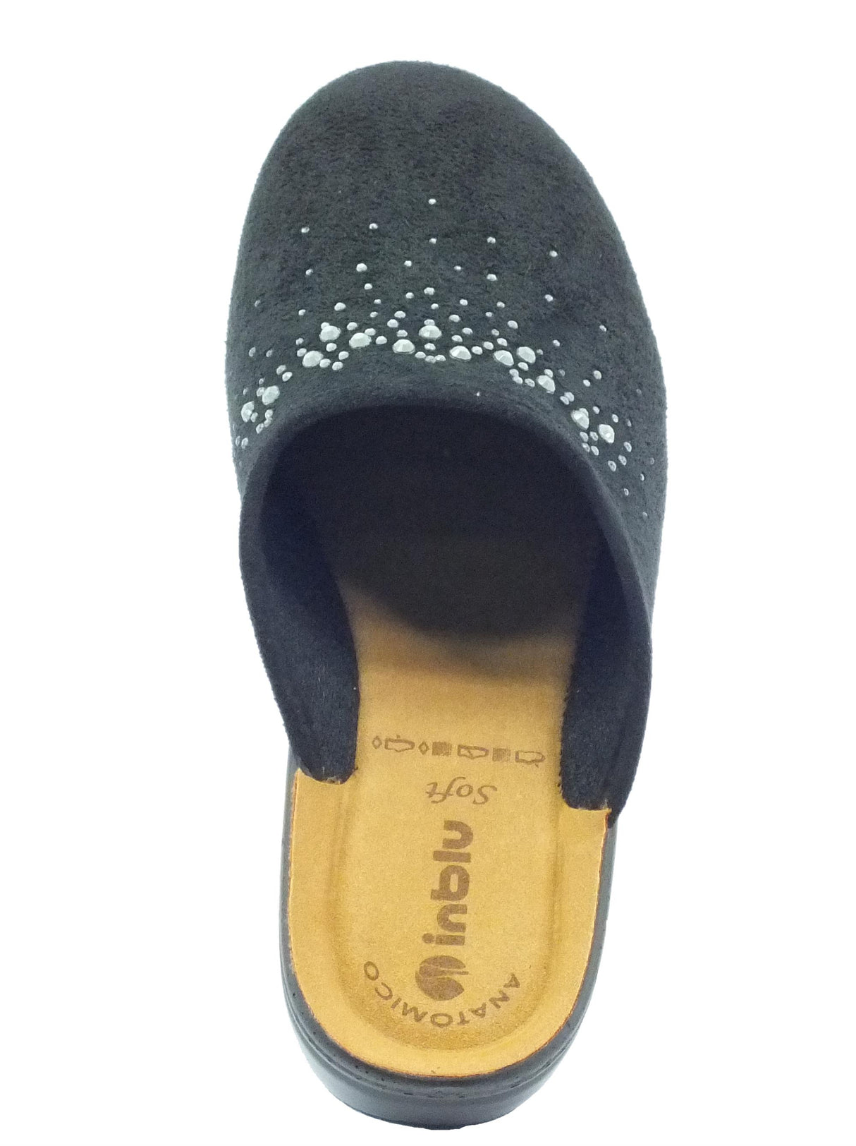 InBlu Pantofole per donna InBlu in tessuto nero con brillantini zeppa media Nero