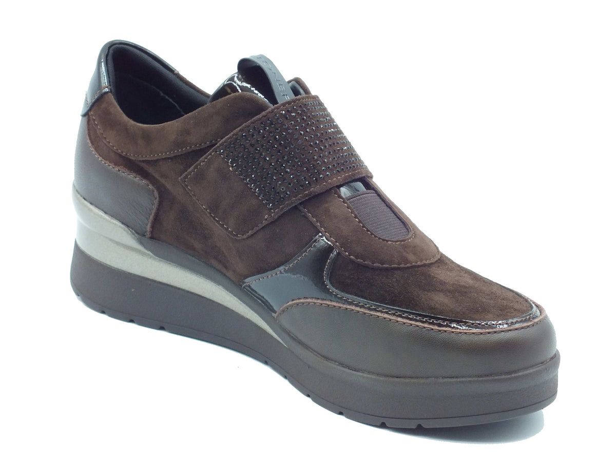 Stonefly Stonefly Sneakers confort Donna 224211 Cream Patent Strass Coffe Brown pelle marrone Coffe Brown