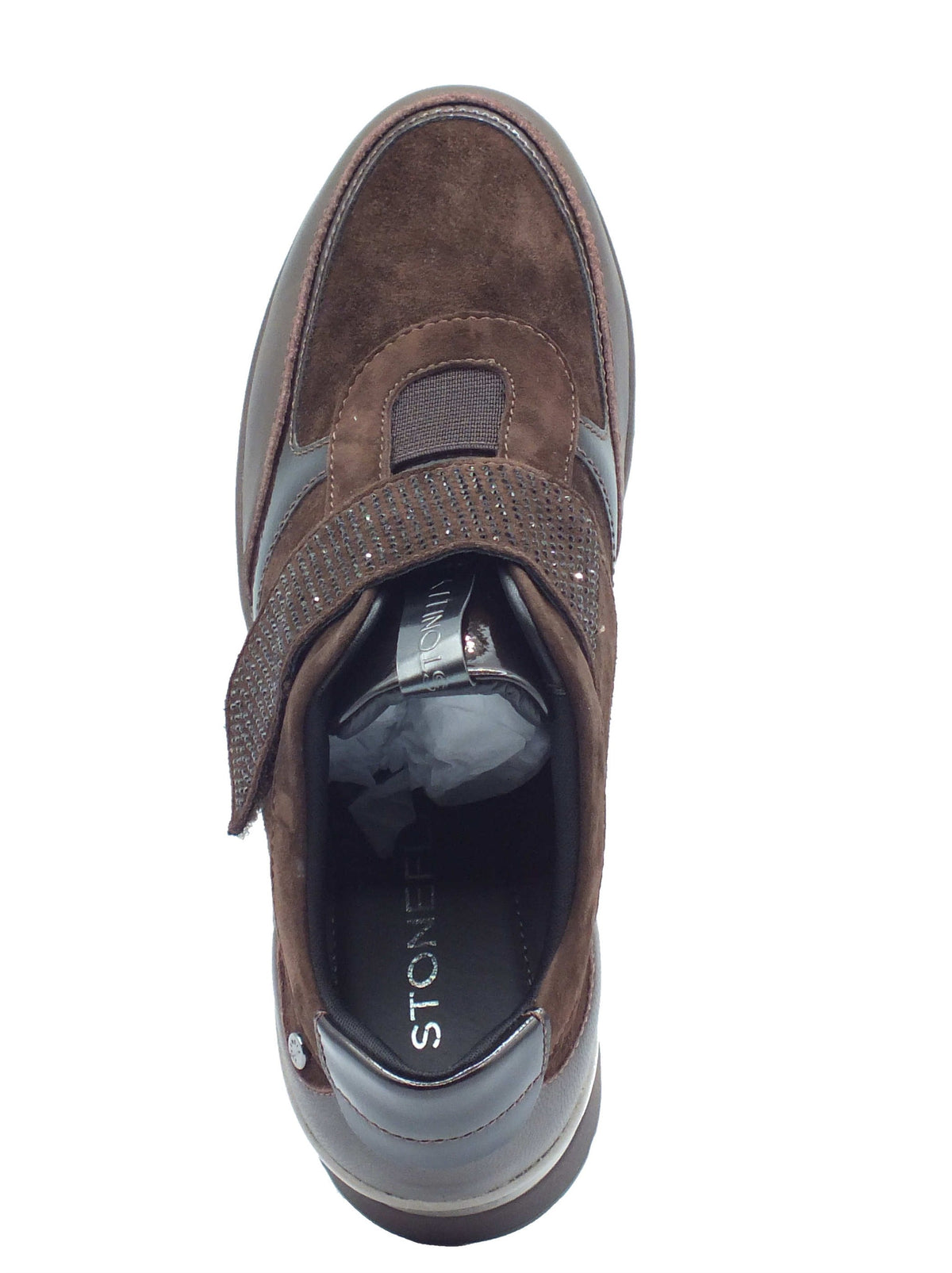 Stonefly Stonefly Sneakers confort Donna 224211 Cream Patent Strass Coffe Brown pelle marrone Coffe Brown