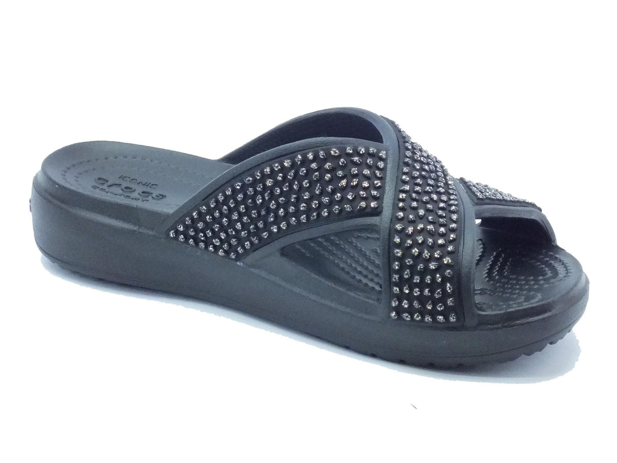 Crocs Sandali Crocs per donna in gomma nera effetto brillantinato Black