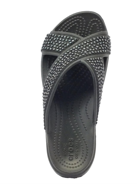 Crocs Sandali Crocs per donna in gomma nera effetto brillantinato Black