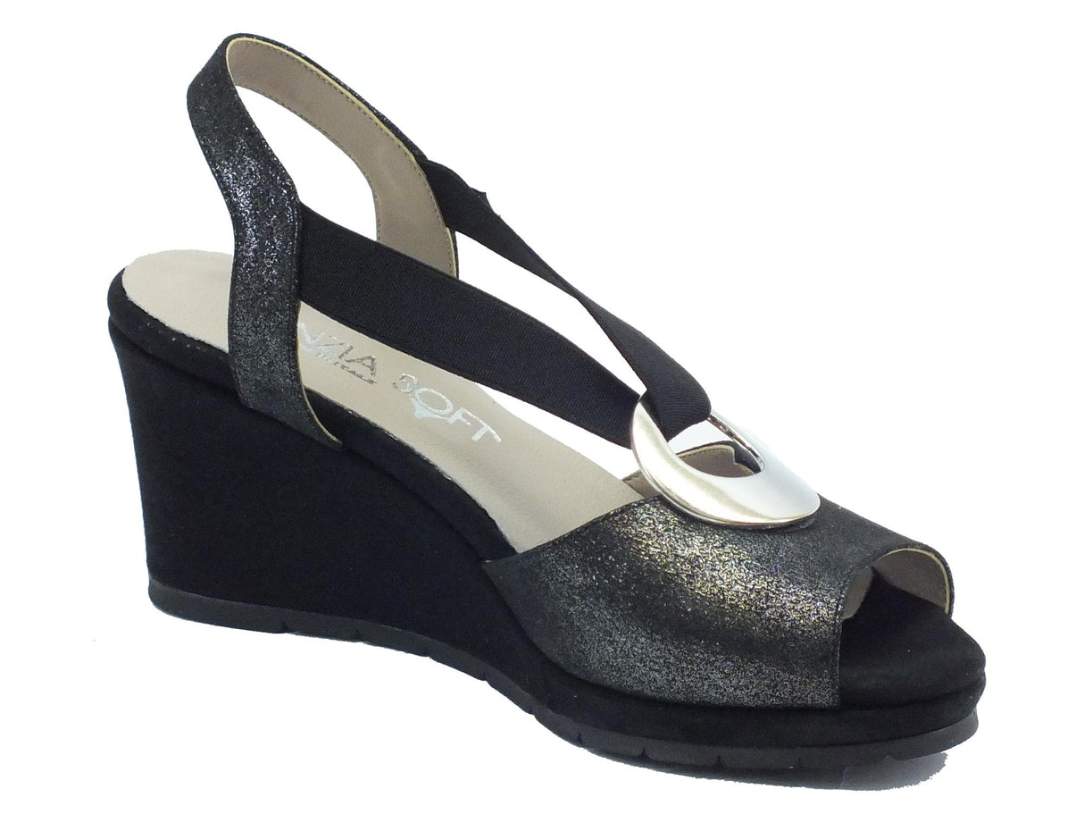 Cinzia Soft Sandali Cinzia Soft in tessuto glitterato nero zeppa alta Nero