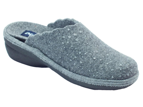 Melluso Pantofole Melluso per donna in tessuto grigio sottopiede estraibile zeppa media Grigio