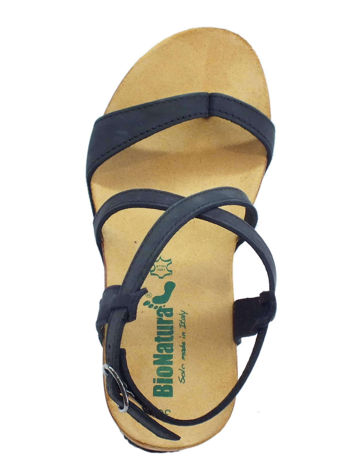 BioNatura Infradito BioNatura per donna in nabuk nero con zeppa alta Nero