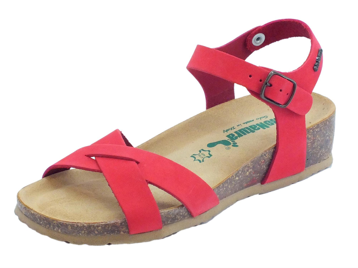 BioNatura BioNatura 12 Fregene IMB Nabuk Coral Sandali per Donna con zeppa bassa Corallo