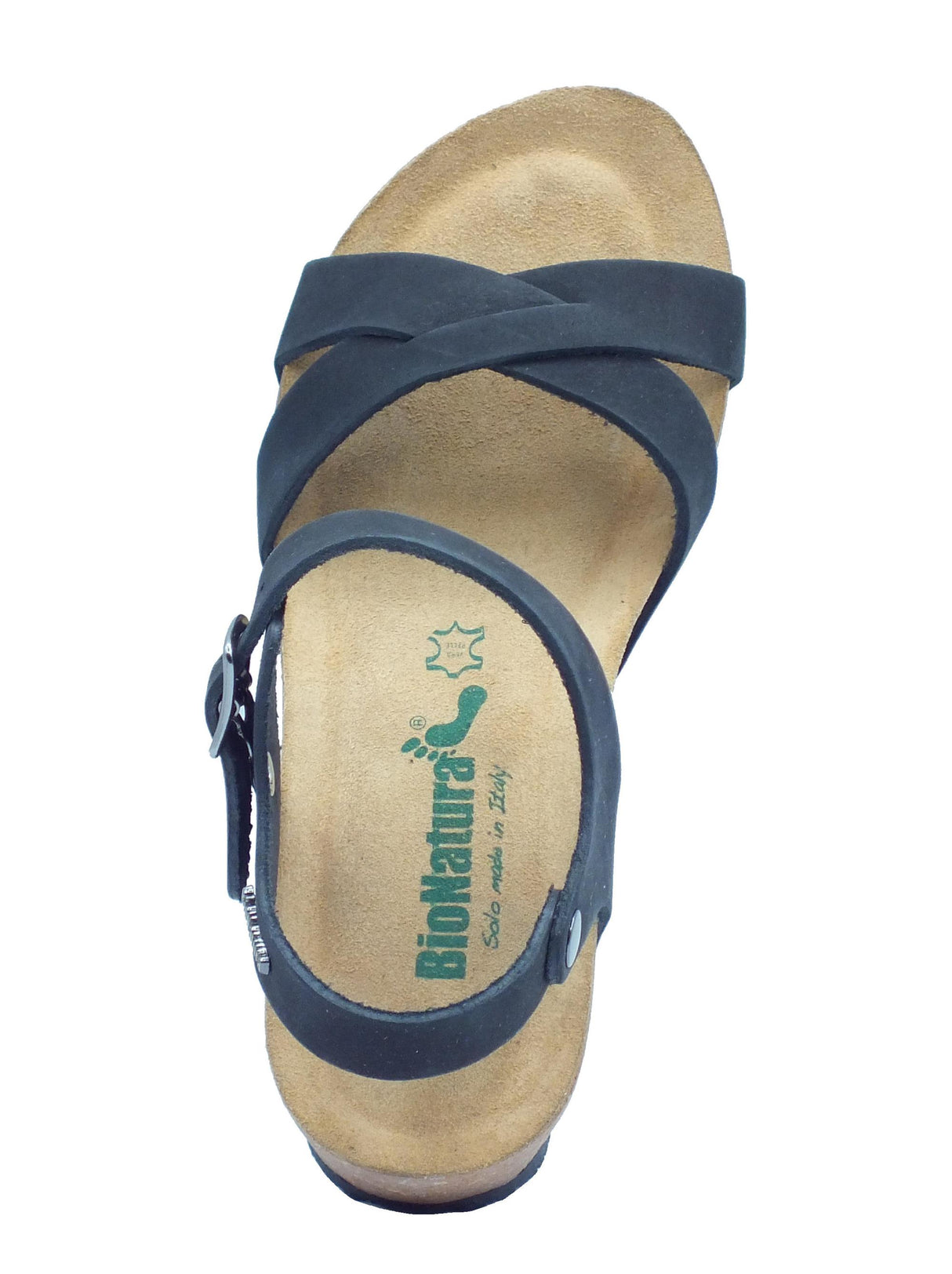 BioNatura BioNatura 24 Fregene IMB Nabuk Nero Sandali per Donna zeppa alta Nero