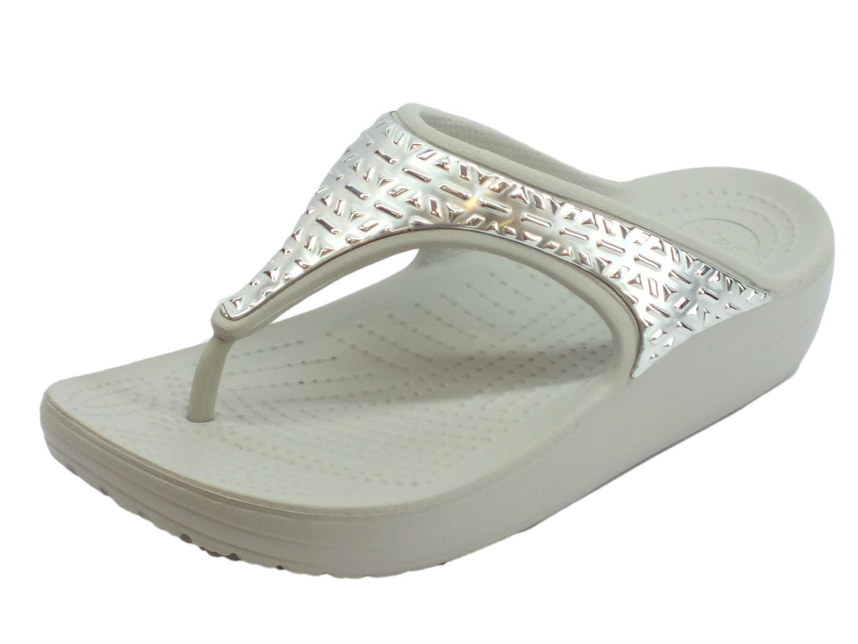 Crocs Infradito Crocs per donna Sloane Graphics in gomma grigio e cromato argento White Silver